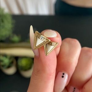 Tiny Bohemian beige + gold studs